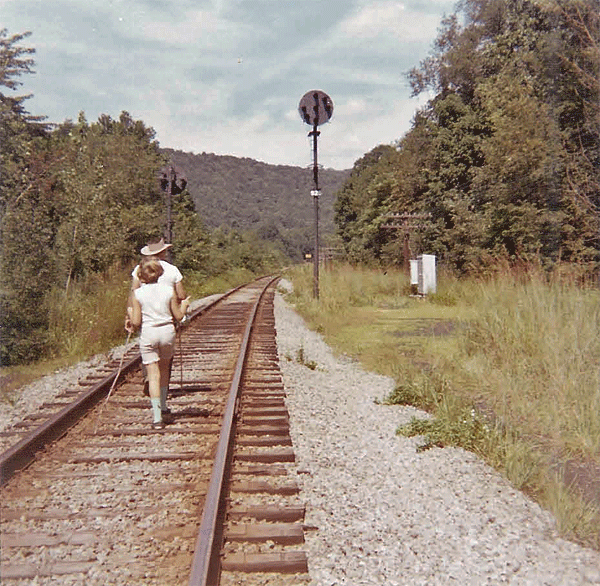 melinda and dad hiking railroad track emlenton